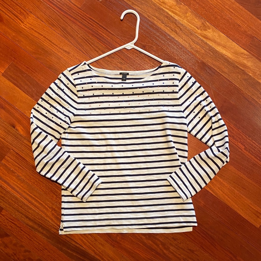 J Crew striped top with gems